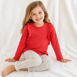 Carters Girls 4T 2 Pc Set Red Ruffle Top Dot Leggings NWT Classic Cozy Chic Cute